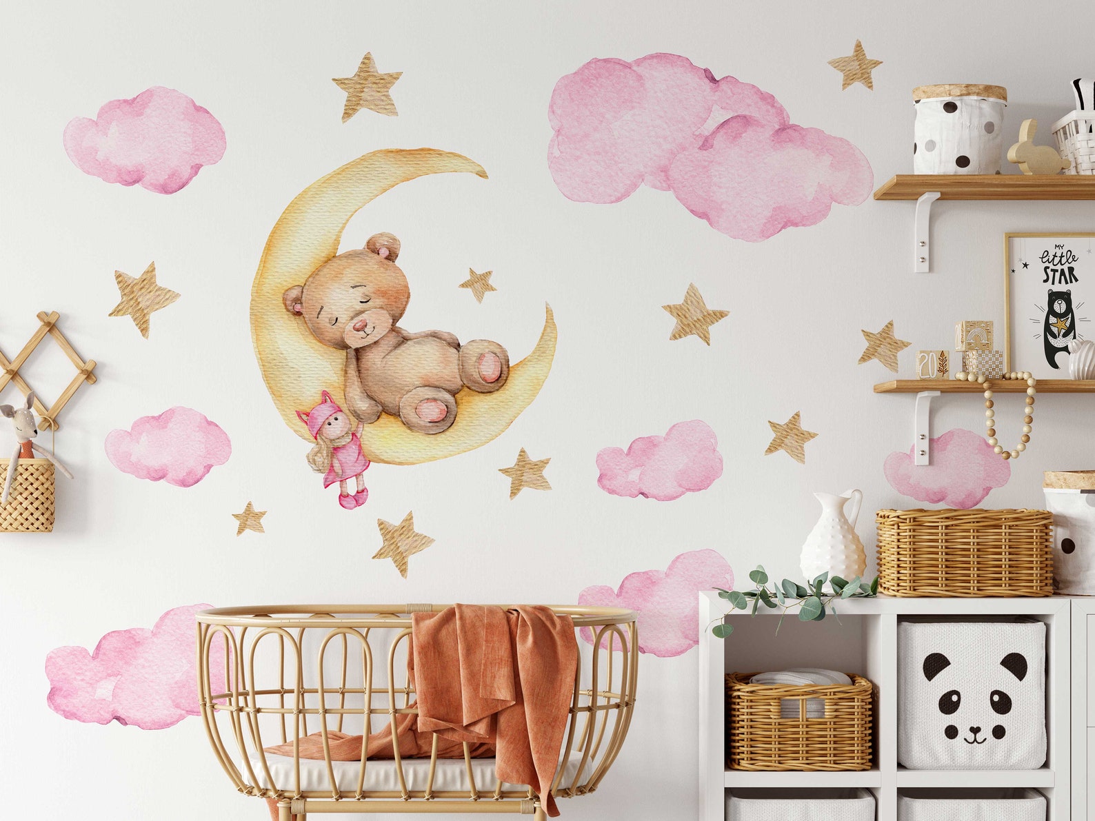 Bear on Moon Nursery Wall Decal | Bear Wall Decal | Baby Nursery Décor | Easily Repositionable - Clickwalls