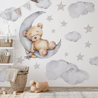 Bear on Moon Nursery Wall Decal | Bear Wall Decal | Baby Nursery Décor | Easily Repositionable - Clickwalls