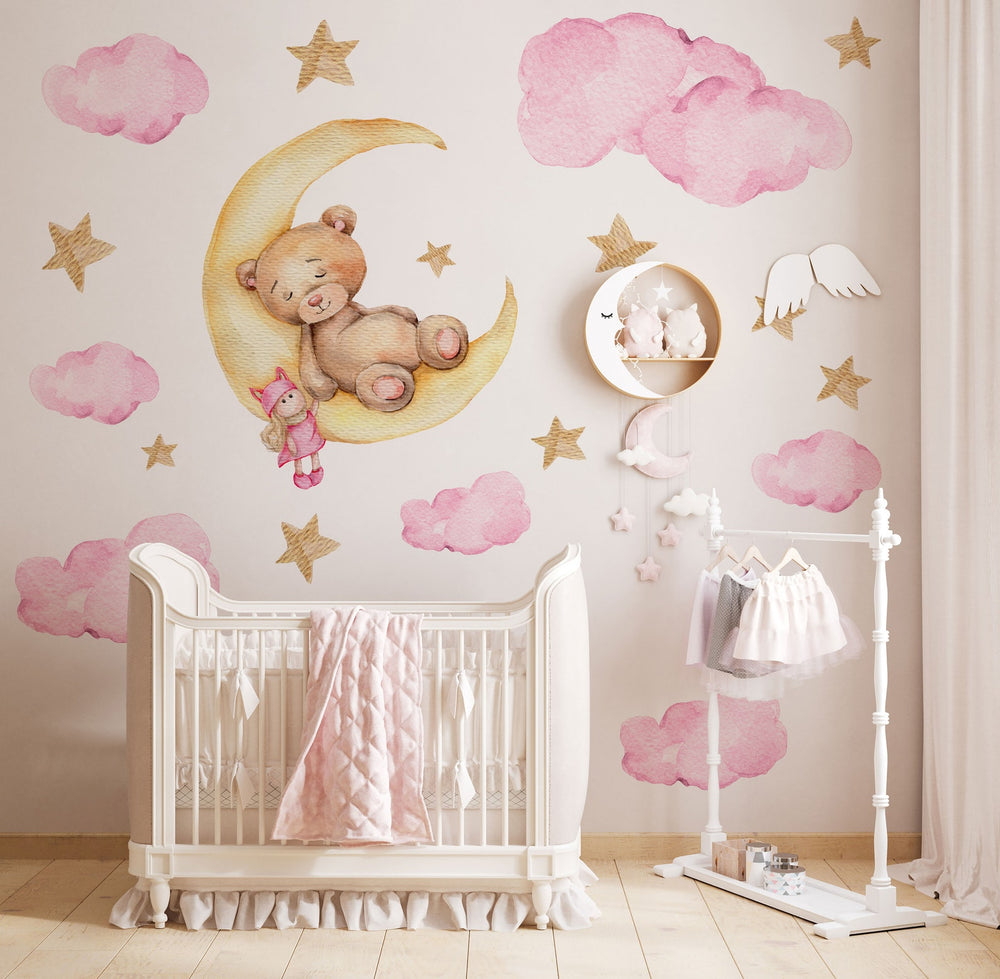 Bear on Moon Nursery Wall Decal | Bear Wall Decal | Baby Nursery Décor | Easily Repositionable