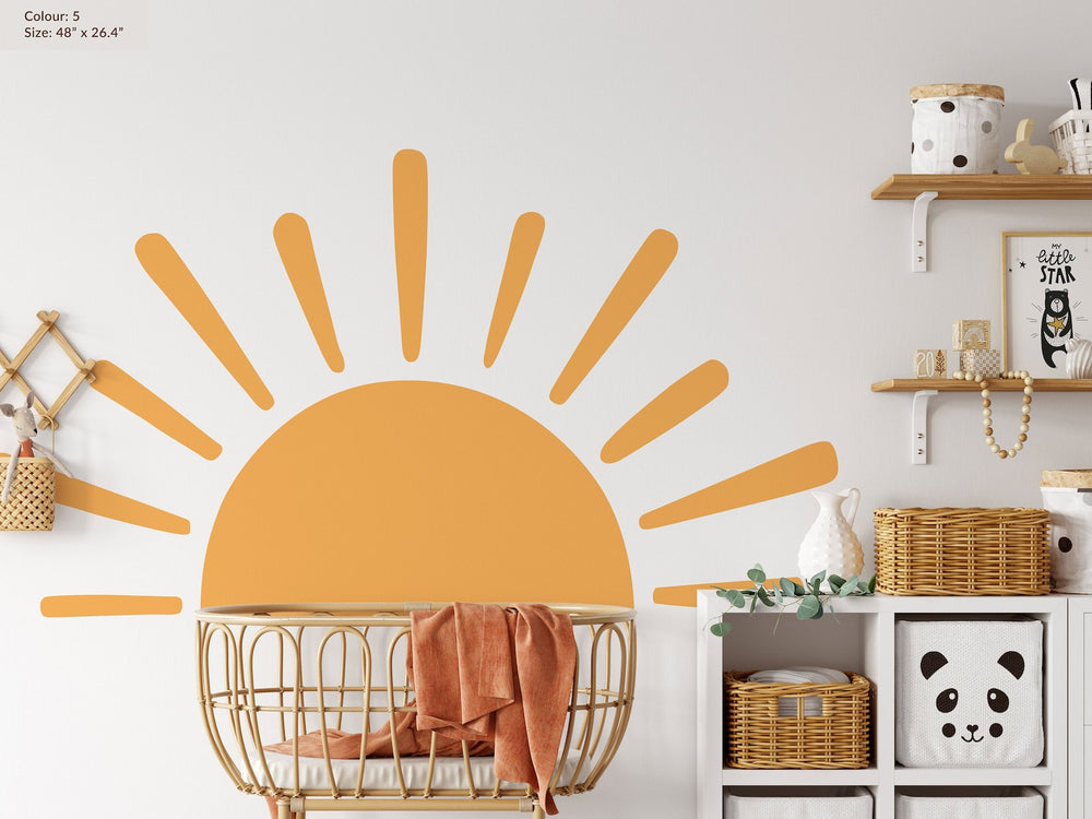 Large Half Sun Wall Decal - Nursery Decor | Kids Room Wall Art | Removable Sunburst Wall Stickers