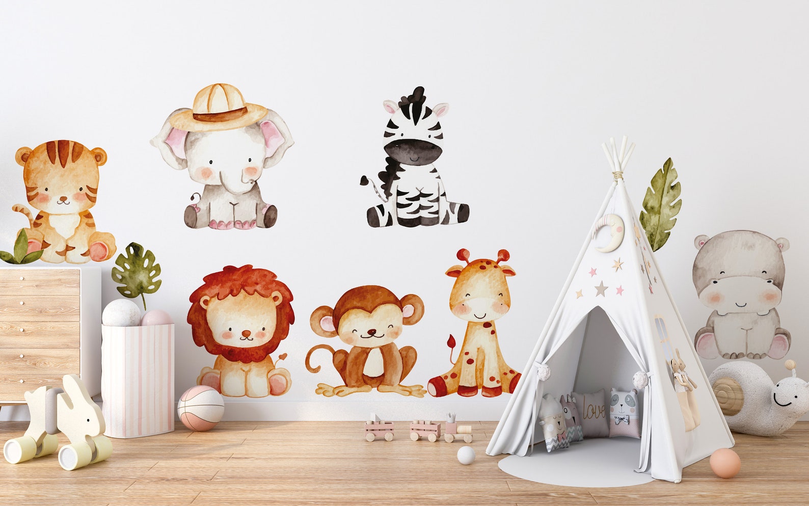 Jungle Wall Decals | Safari Animal Nursery Decor | Kids Room Decal | Reusable and Removable Wall Stickers - Clickwalls