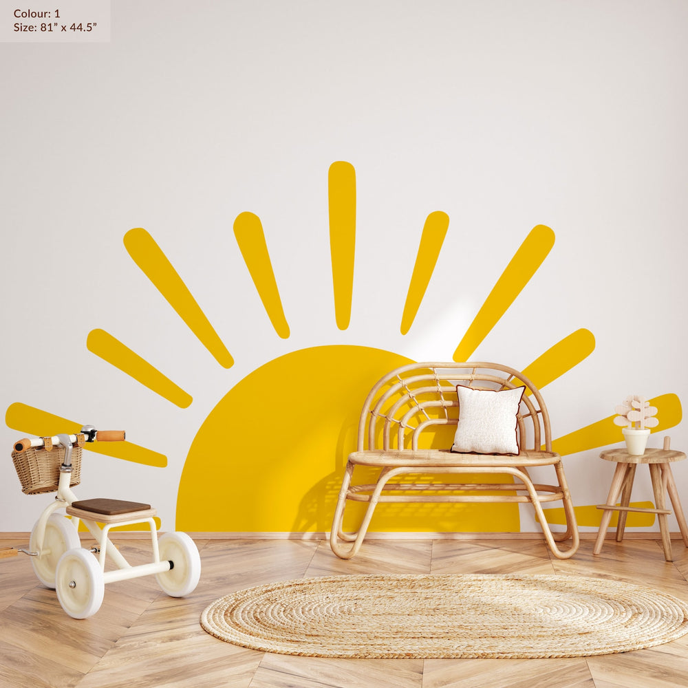 Large Half Sun Wall Decal - Nursery Decor | Kids Room Wall Art | Removable Sunburst Wall Stickers