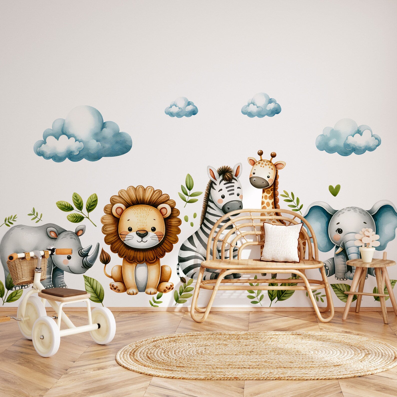 Safari Wall Stickers | Set for Kids | Safari Animals | Wall Decals | Africa Watercolor Decals Set | Nursery Peel and Stick Wall Decor - Clickwalls