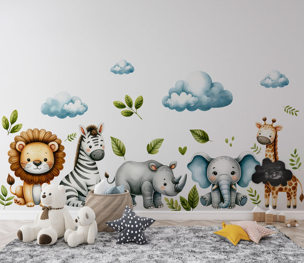 Safari Wall Stickers | Set for Kids | Safari Animals | Wall Decals | Africa Watercolor Decals Set | Nursery Peel and Stick Wall Decor