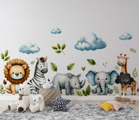 Safari Wall Stickers | Set for Kids | Safari Animals | Wall Decals | Africa Watercolor Decals Set | Nursery Peel and Stick Wall Decor - Clickwalls