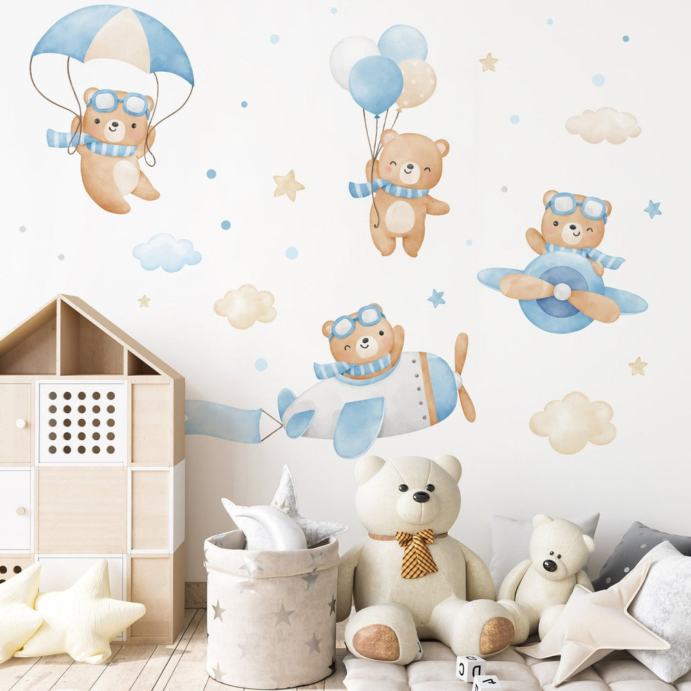 Flying Bears Wall Decals | Aeroplane Nursery Wall Decal