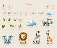 Safari Wall Stickers | Set for Kids | Safari Animals | Wall Decals | Africa Watercolor Decals Set | Nursery Peel and Stick Wall Decor - Clickwalls