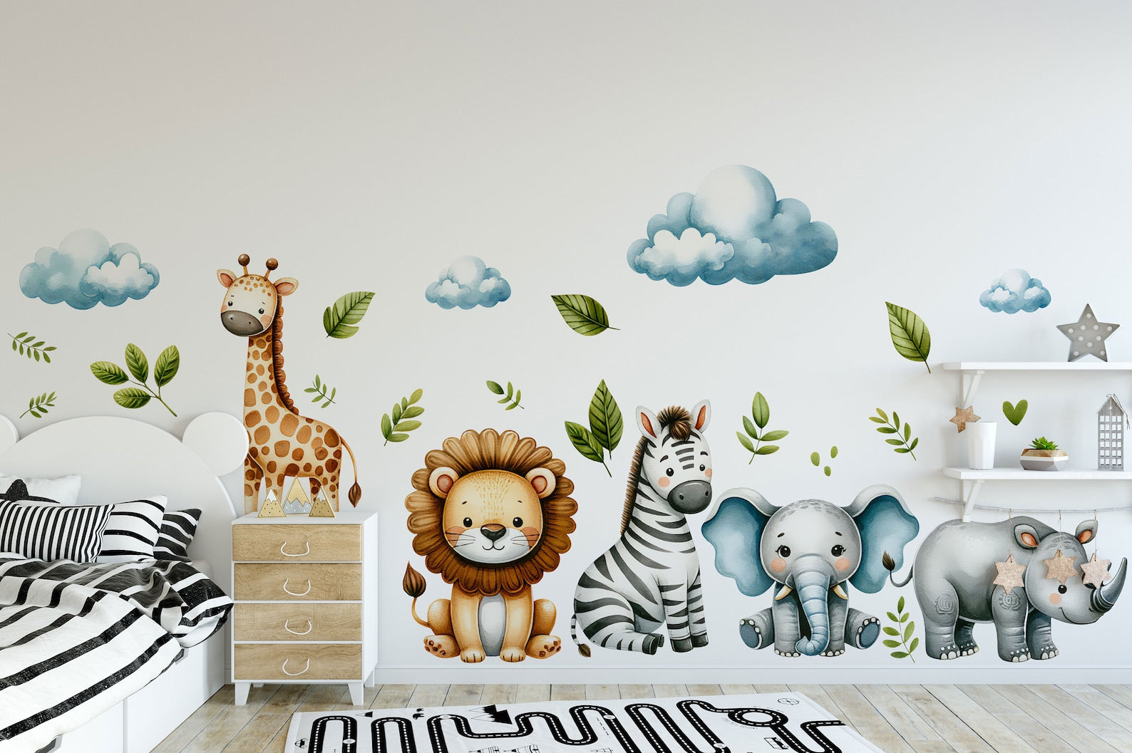 Safari Wall Stickers | Set for Kids | Safari Animals | Wall Decals | Africa Watercolor Decals Set | Nursery Peel and Stick Wall Decor - Clickwalls