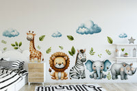 Safari Wall Stickers | Set for Kids | Safari Animals | Wall Decals | Africa Watercolor Decals Set | Nursery Peel and Stick Wall Decor - Clickwalls