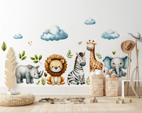 Safari Wall Stickers | Set for Kids | Safari Animals | Wall Decals | Africa Watercolor Decals Set | Nursery Peel and Stick Wall Decor - Clickwalls