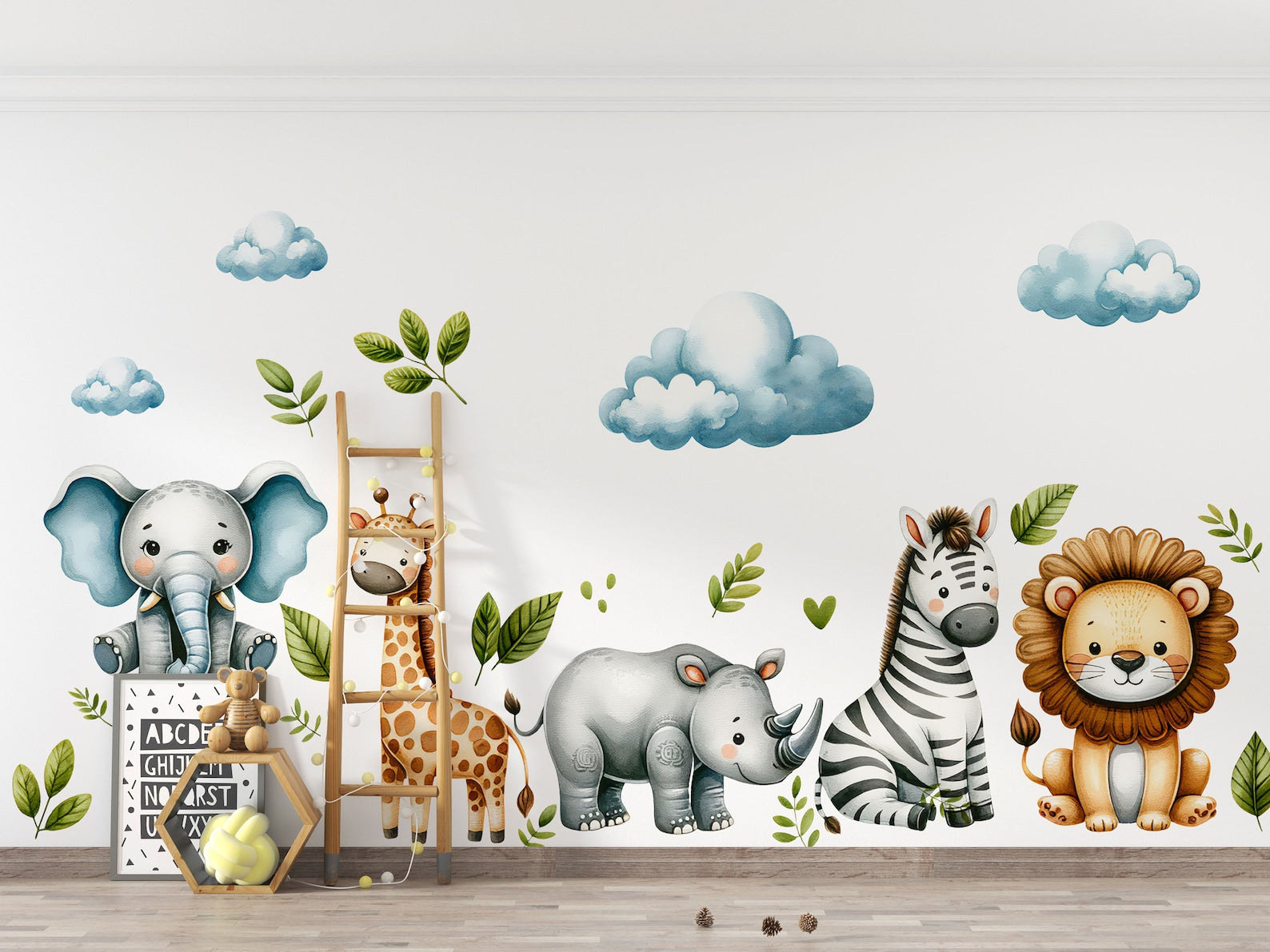 Safari Wall Stickers | Set for Kids | Safari Animals | Wall Decals | Africa Watercolor Decals Set | Nursery Peel and Stick Wall Decor - Clickwalls