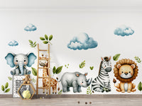 Safari Wall Stickers | Set for Kids | Safari Animals | Wall Decals | Africa Watercolor Decals Set | Nursery Peel and Stick Wall Decor - Clickwalls
