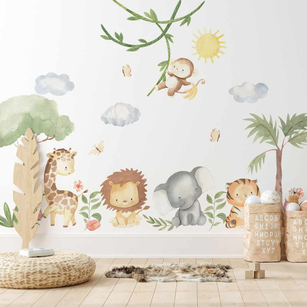 XL Safari Wall Sticker Set for Kids | Watercolour Safari Animals