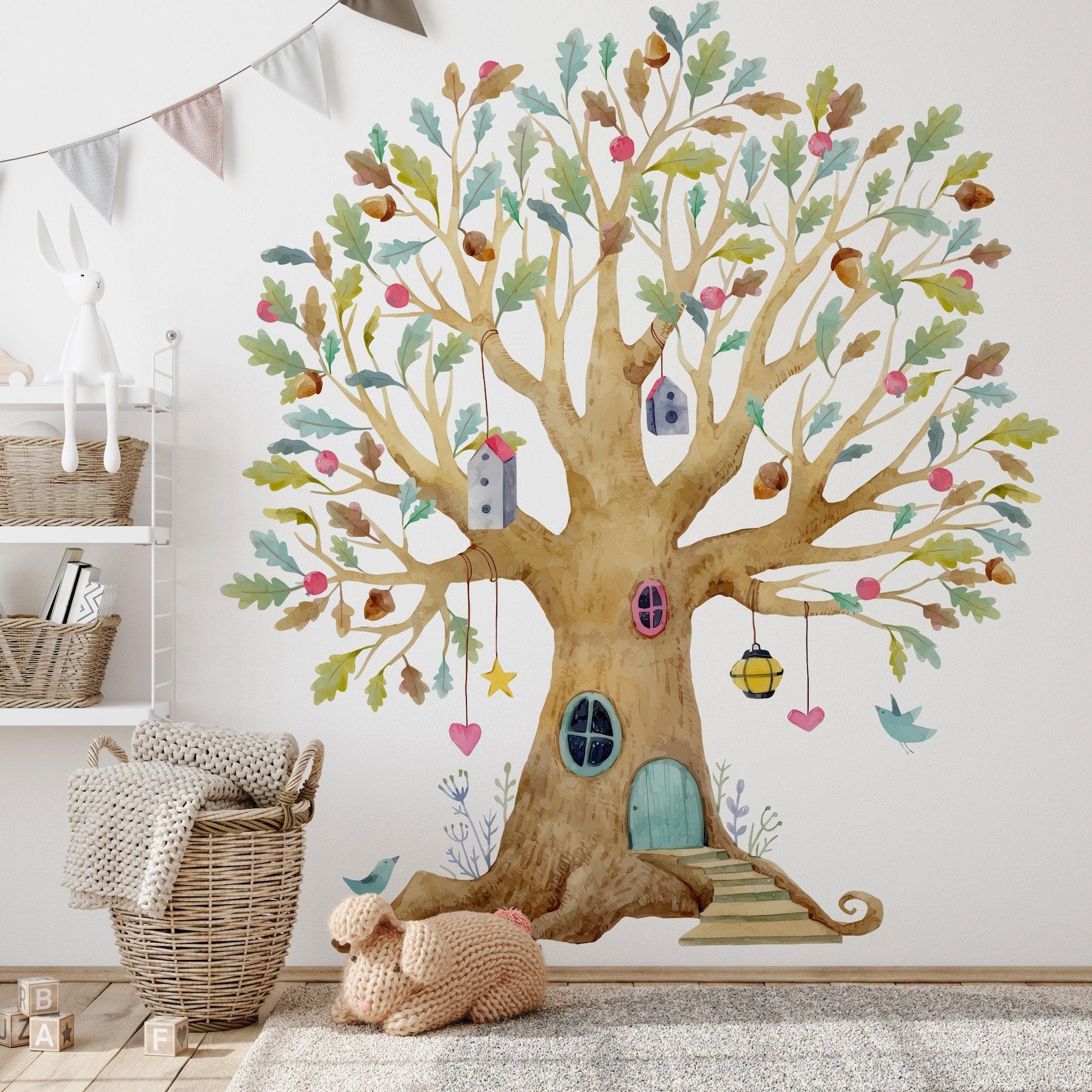 Fairy Tree House Wall Decal | Magical Wildflower Garden Floral and Fairy Wall Sticker | For a Girl's Nursery