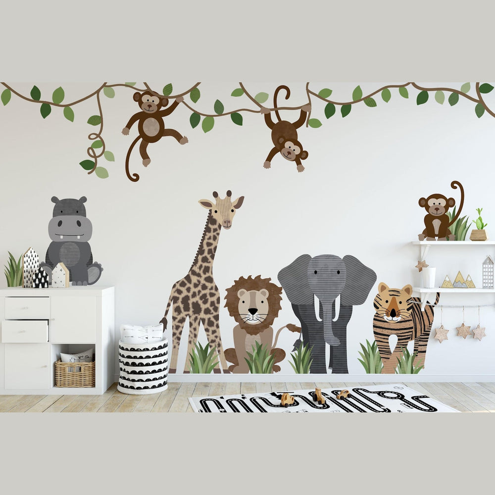 Large Safari Animals and Monkey Wall Decals – Front Facing Style