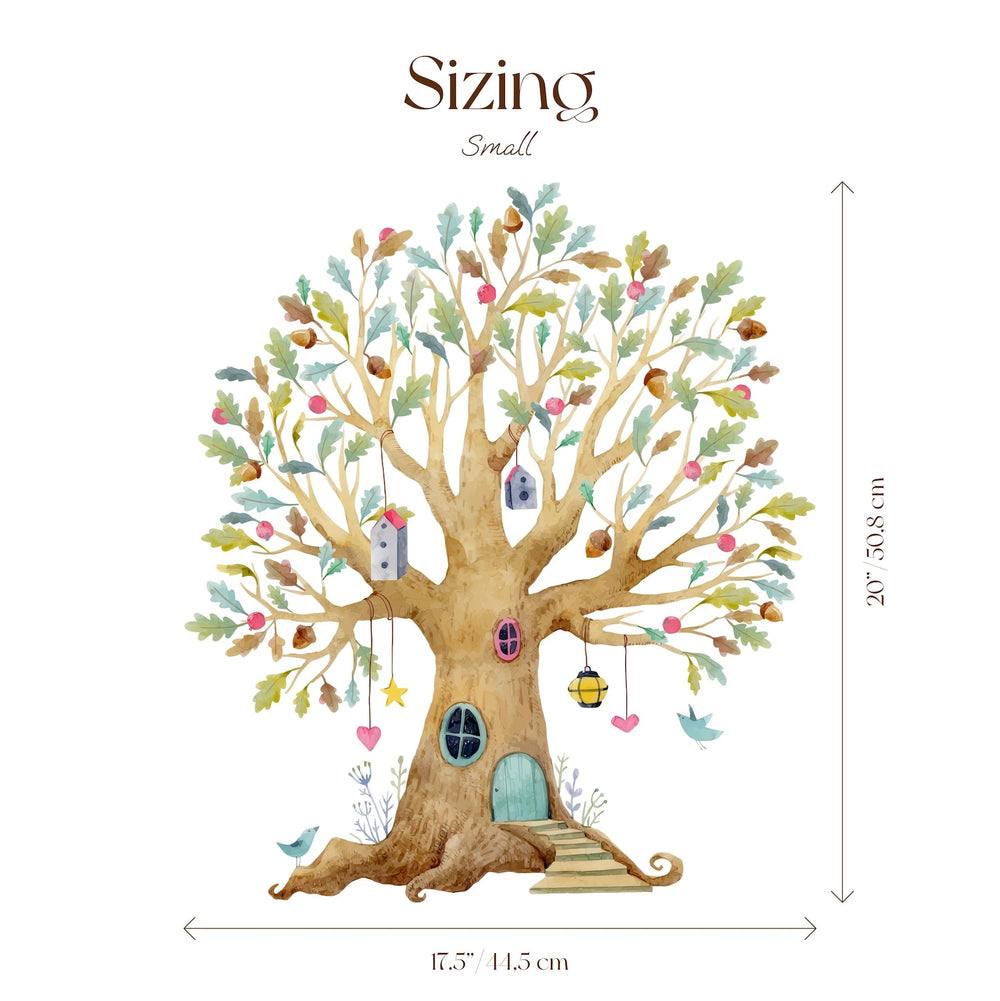 Fairy Tree House Wall Decal | Magical Wildflower Garden Floral and Fairy Wall Sticker | For a Girl's Nursery - Clickwalls