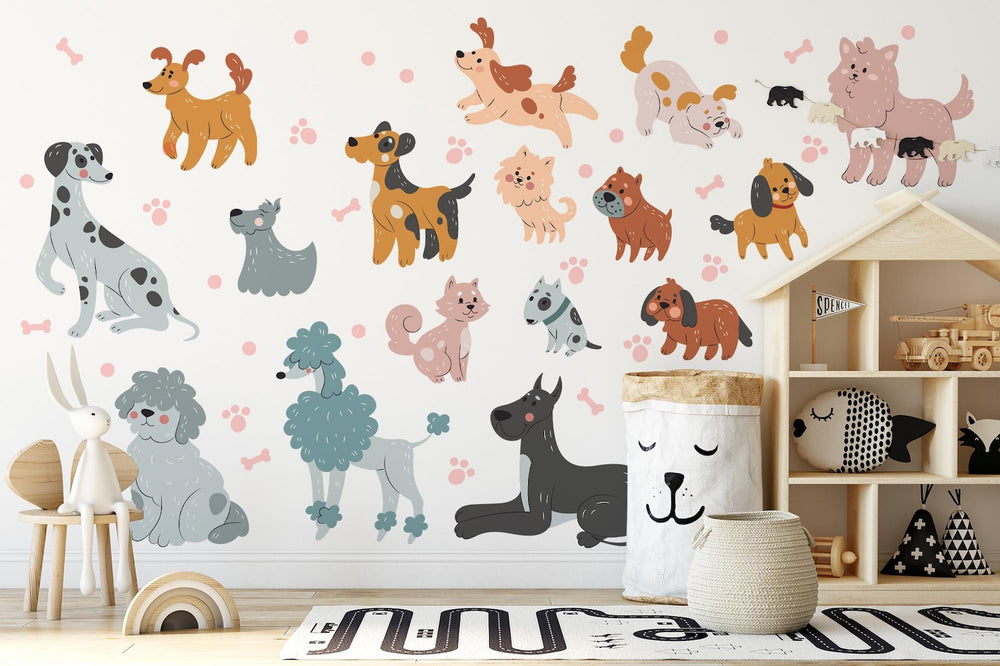 Cute Dog Wall Decals Set for Kids Room Nursery | Self-Adhesive Peel & Stick Dog Stickers