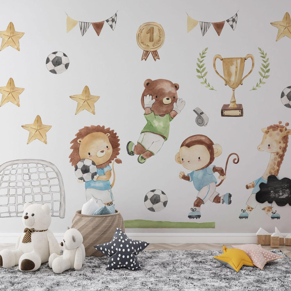 Watercolour Football Animals Nursery Wall Decals