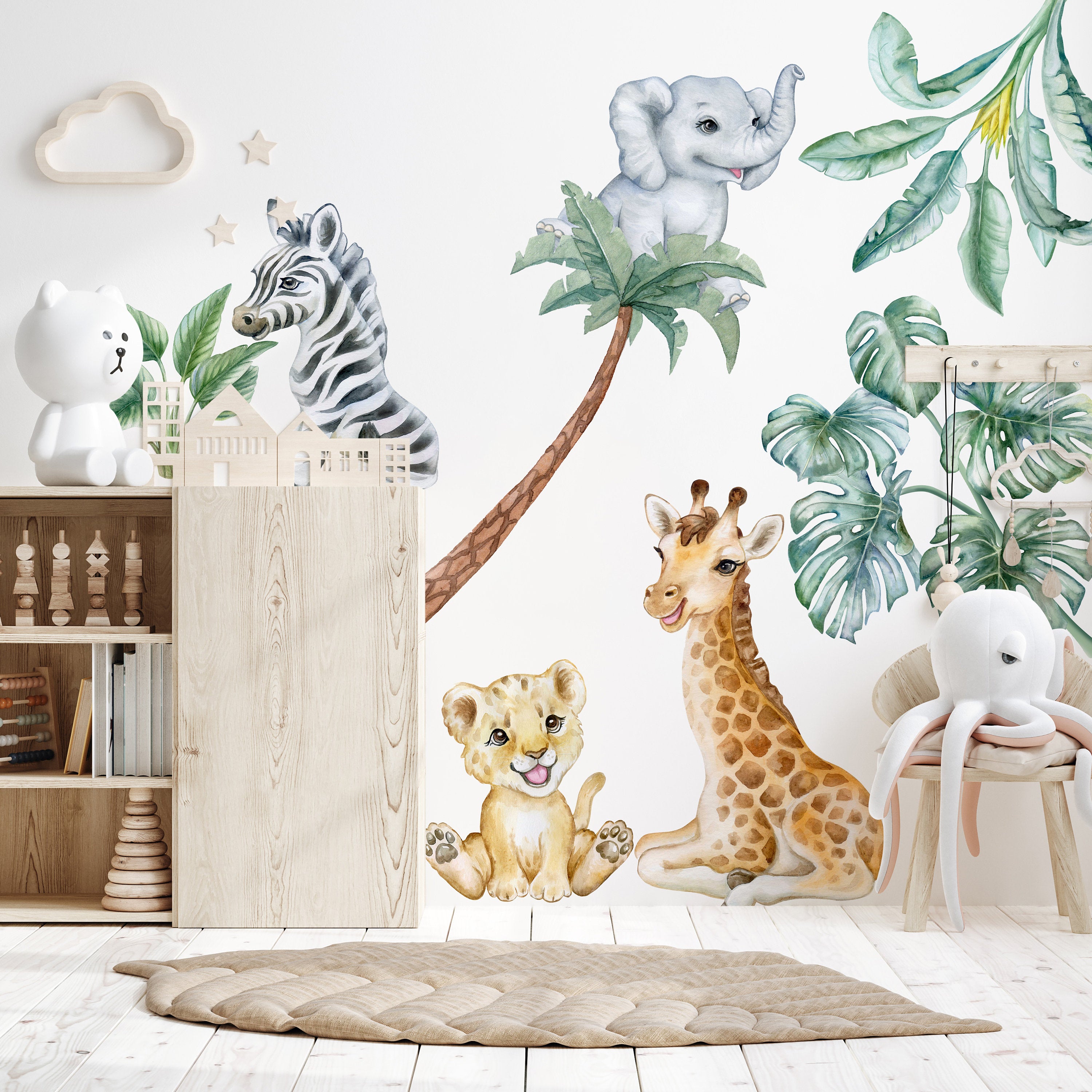 Adorable Safari Wall Decals - Removable Peel and Stick African Animals Stickers for Kids Room - Clickwalls