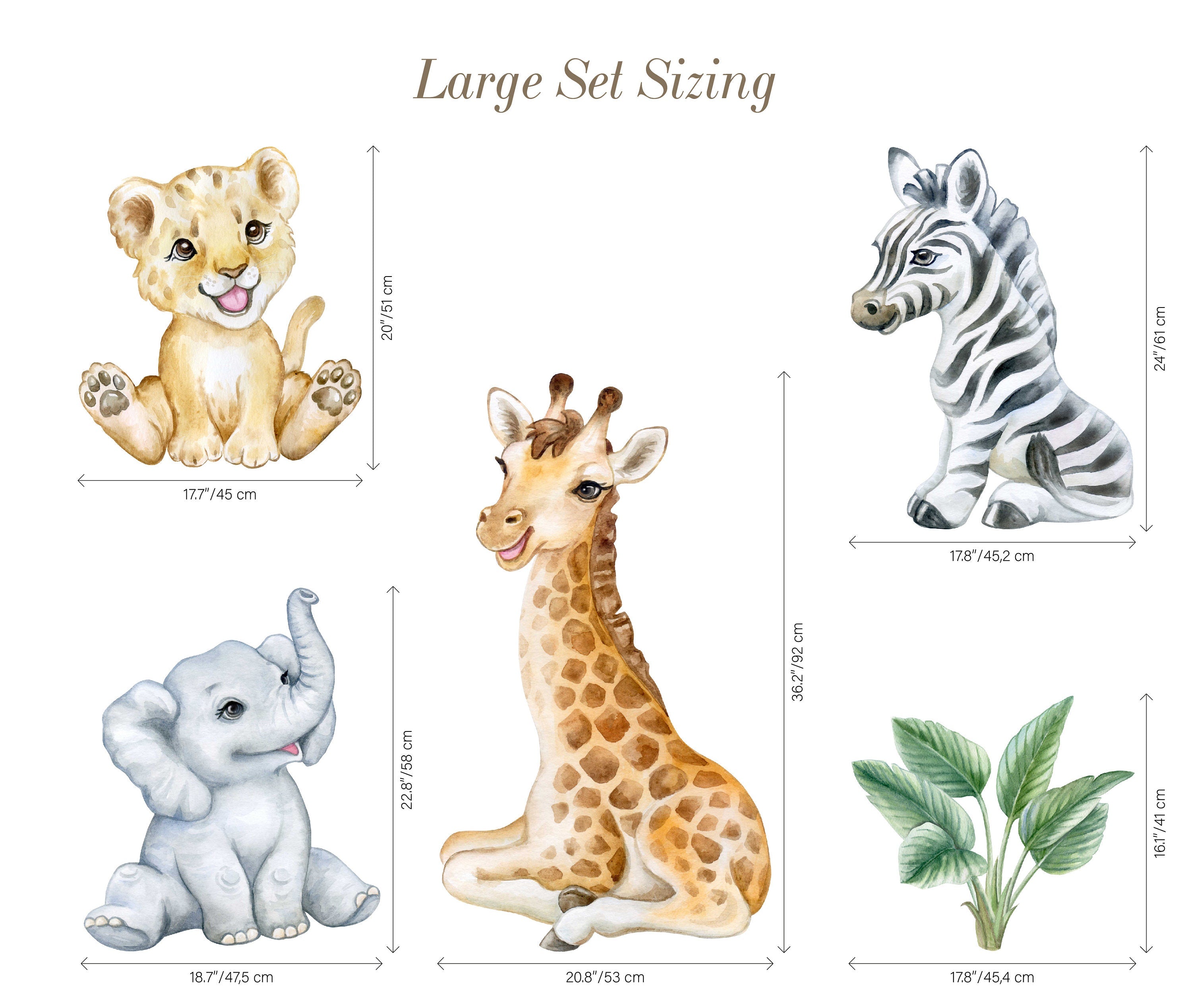 Adorable Safari Wall Decals - Removable Peel and Stick African Animals Stickers for Kids Room - Clickwalls