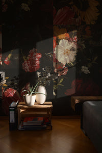 Vintage Dark Floral Peel and Stick Wallpaper | Botanical Wallpaper | Temporary Wallpaper | Dark Academia Decor | Renter Friendly Wall Decor - Clickwalls