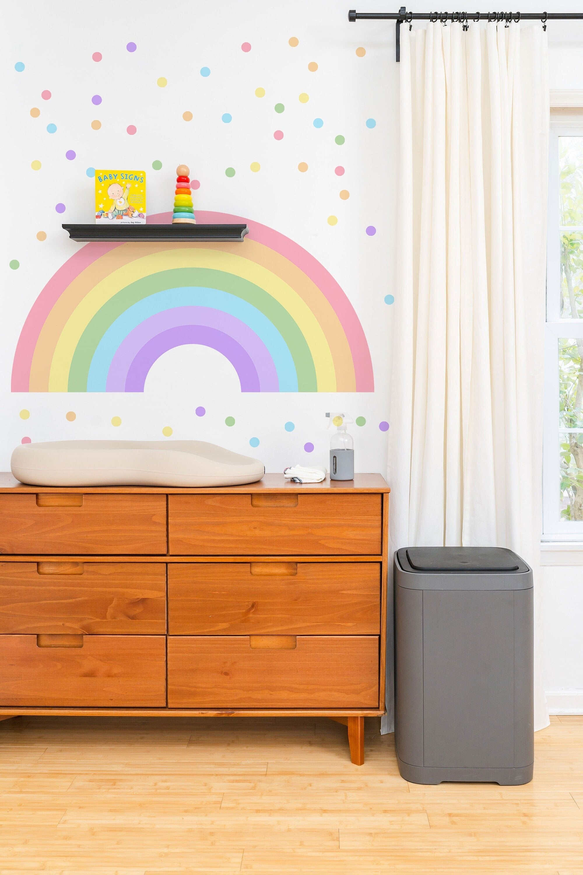 Large Rainbow Decal for Girl Bedroom, Gift Polka Dots Wall Stickers Kids, Pastel Rainbow Vinyl Sticker Playroom, Rainbow Nursery Decoration