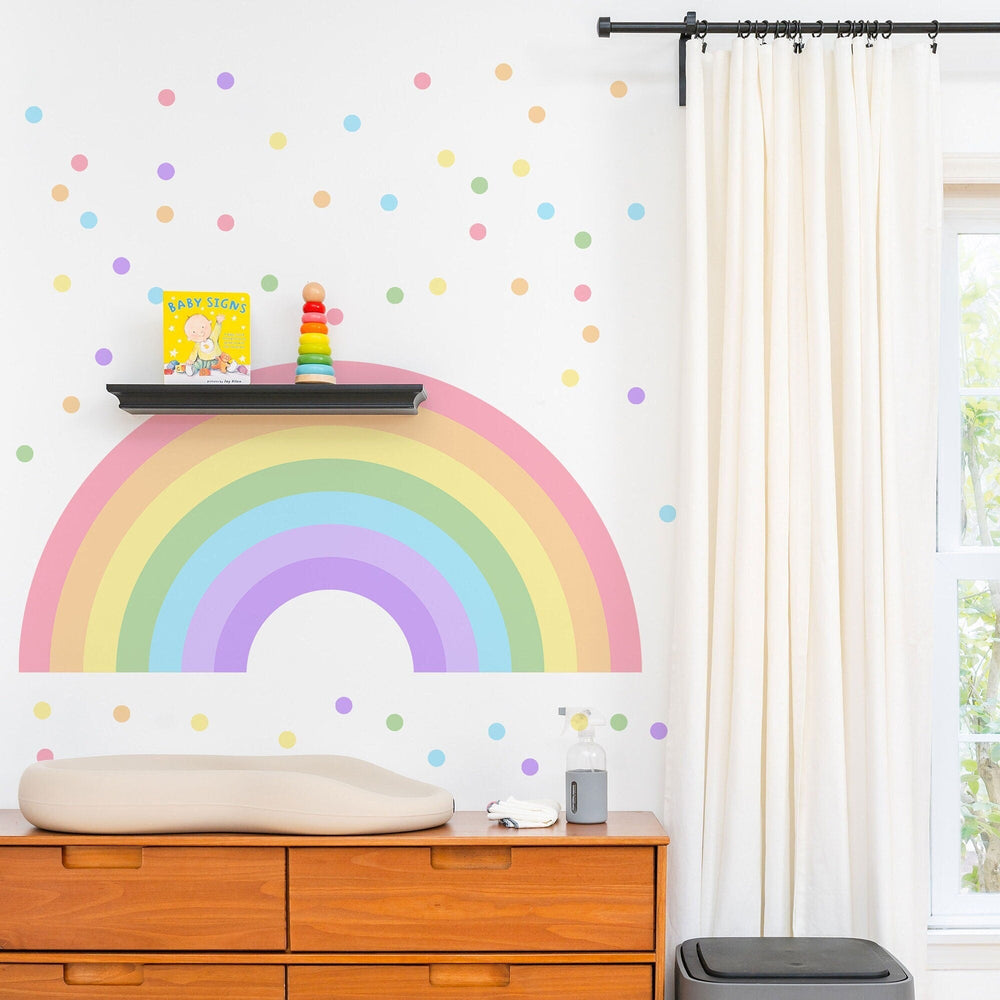 Large Pastel Rainbow Decal with Polka Dots Wall Stickers