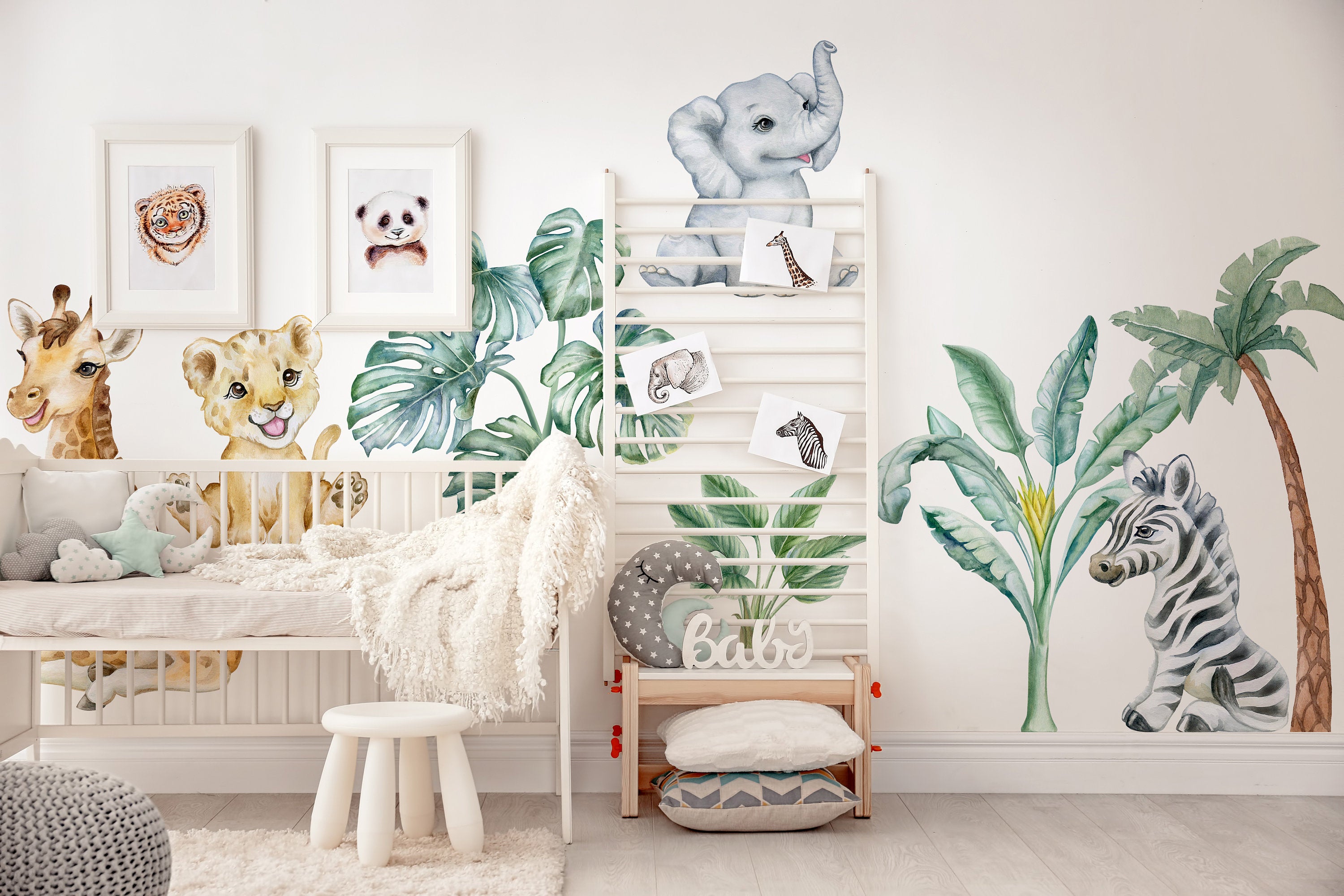 Adorable Safari Wall Decals - Removable Peel and Stick African Animals Stickers for Kids Room - Clickwalls