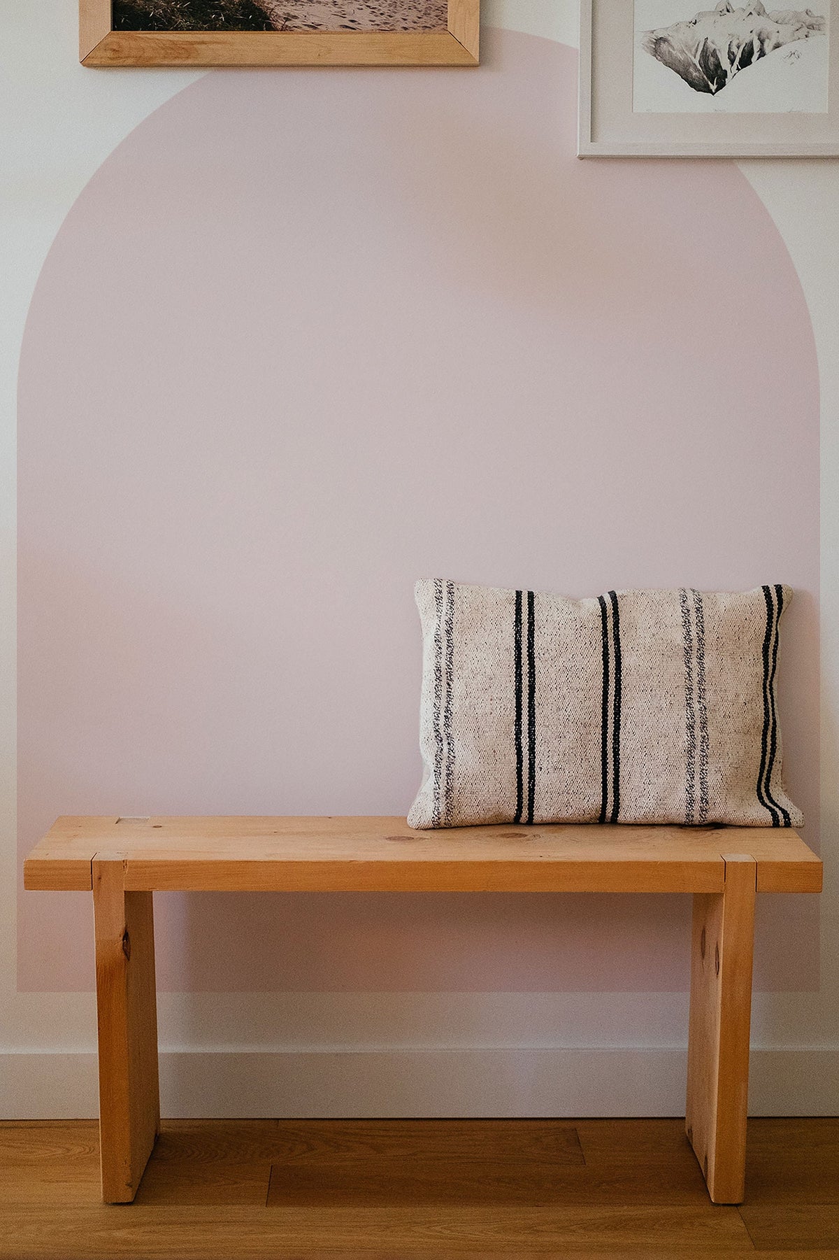 Boho Arch Wall Decal behind a bench