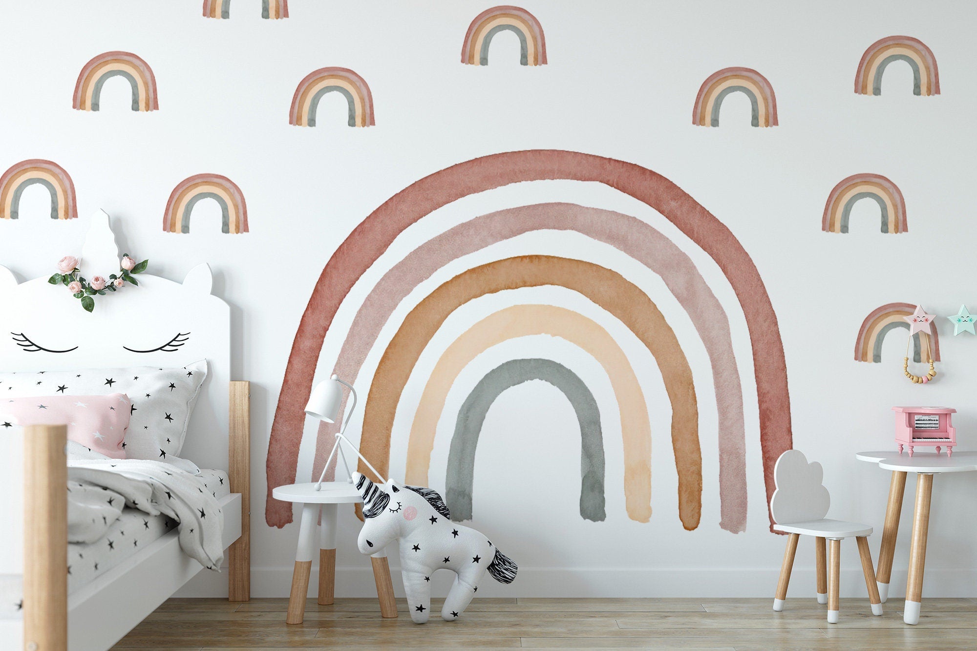 Wall Sticker Rainbow Watercolor Removable and watercolor mini rainbows, Kids room decor, Kids place, Rainbows, Rainbow decor, Ecor friendly - Clickwalls