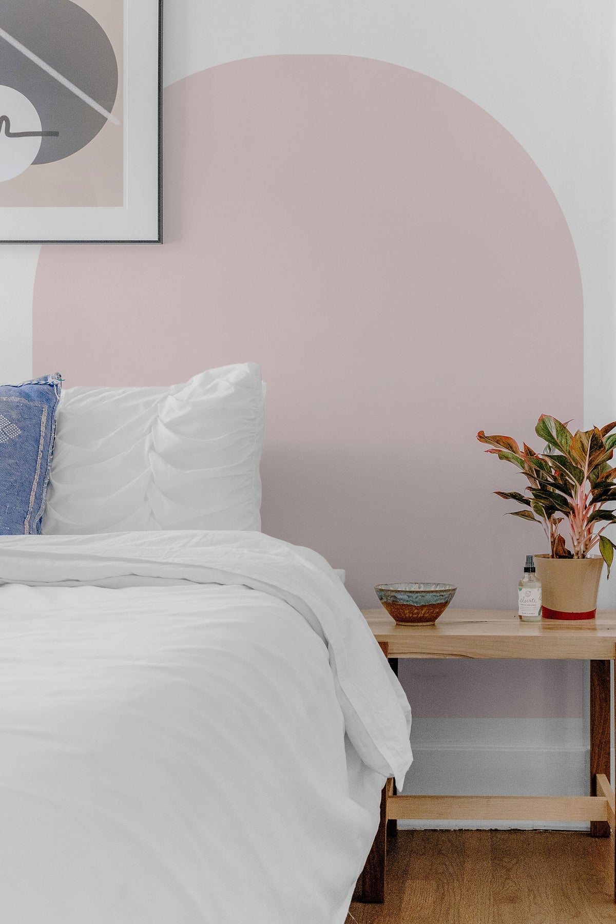 Boho Arch Wall Decal as a headboard in a bedroom