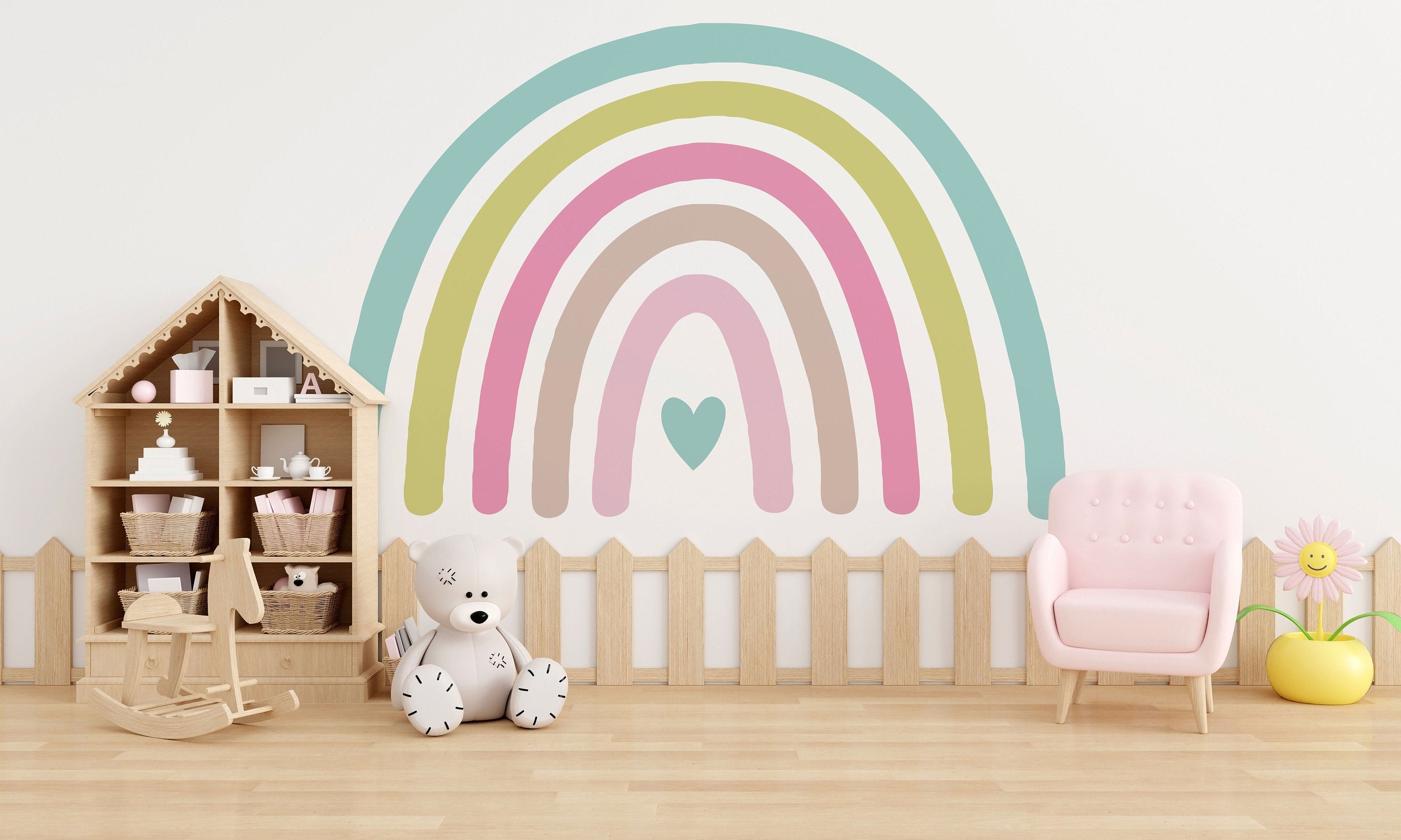 Rainbow Wall Sticker Drawn - With A Small Heart - Clickwalls