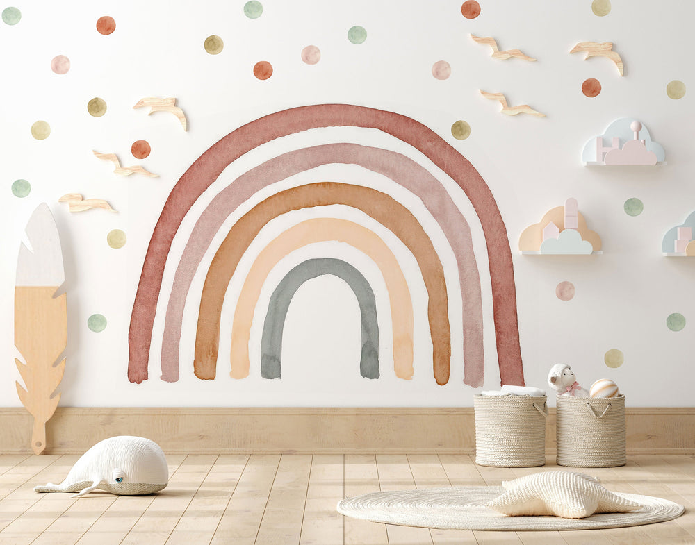 Wall Sticker Rainbow Watercolor Removable and watercolor boho dots, Kids room decor, Kids place, Rainbows, Rainbow decor