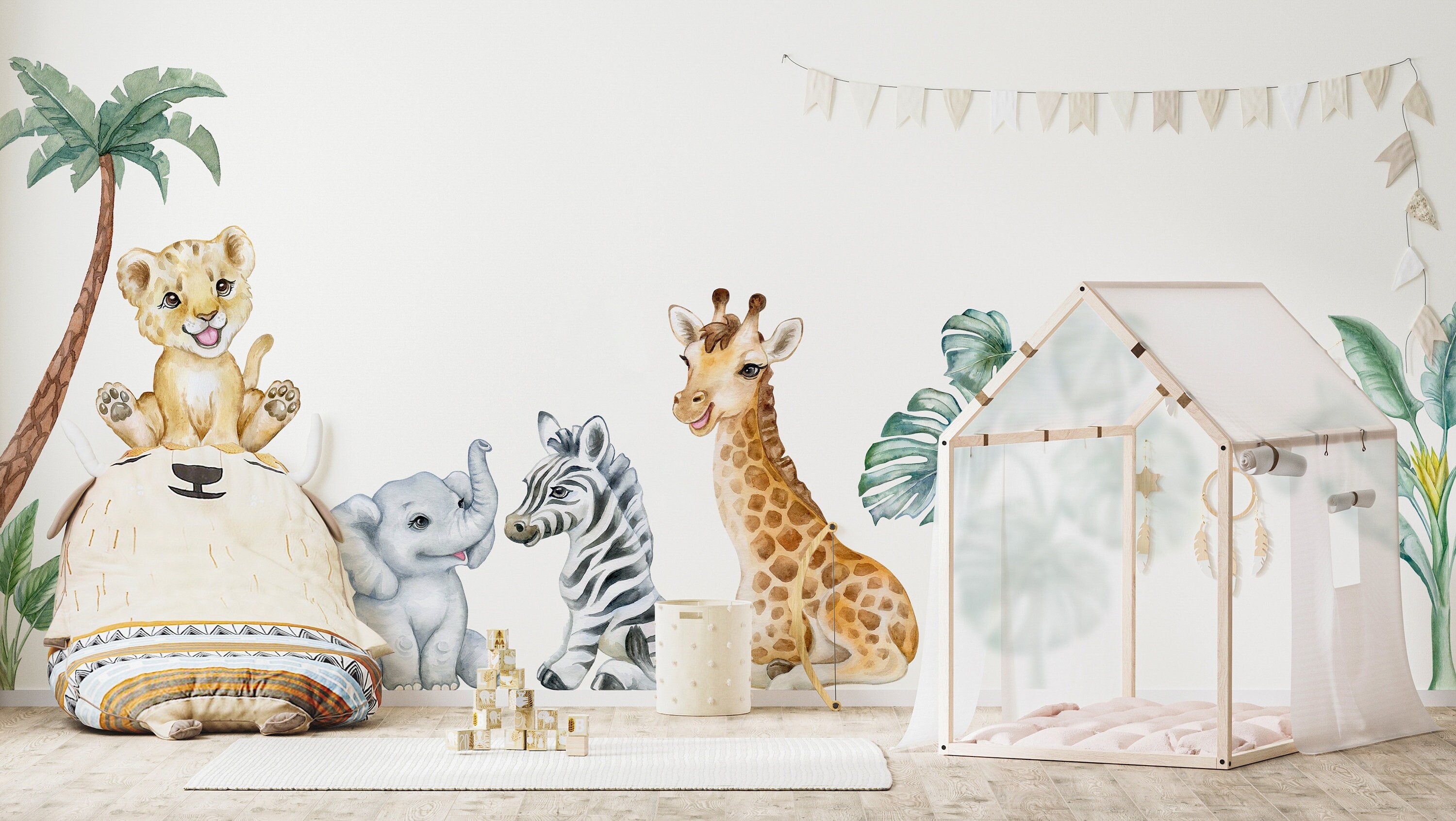 Adorable Safari Wall Decals - Removable Peel and Stick African Animals Stickers for Kids Room - Clickwalls