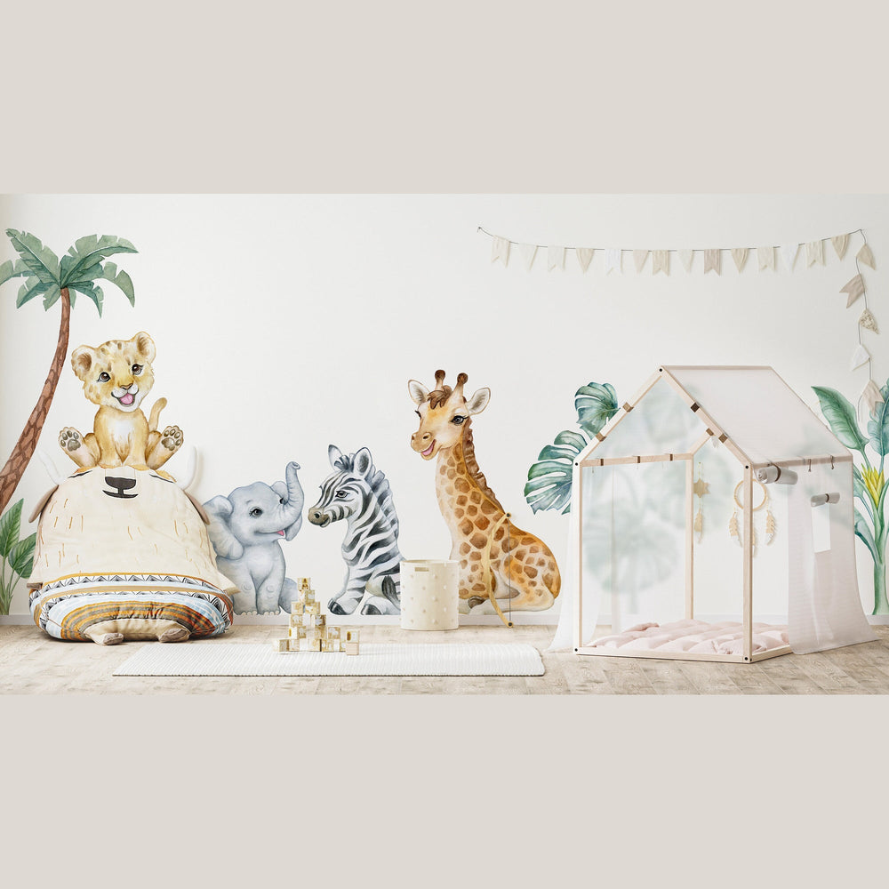 Adorable Safari Wall Decals - Removable Peel and Stick African Animals Stickers for Kids Room