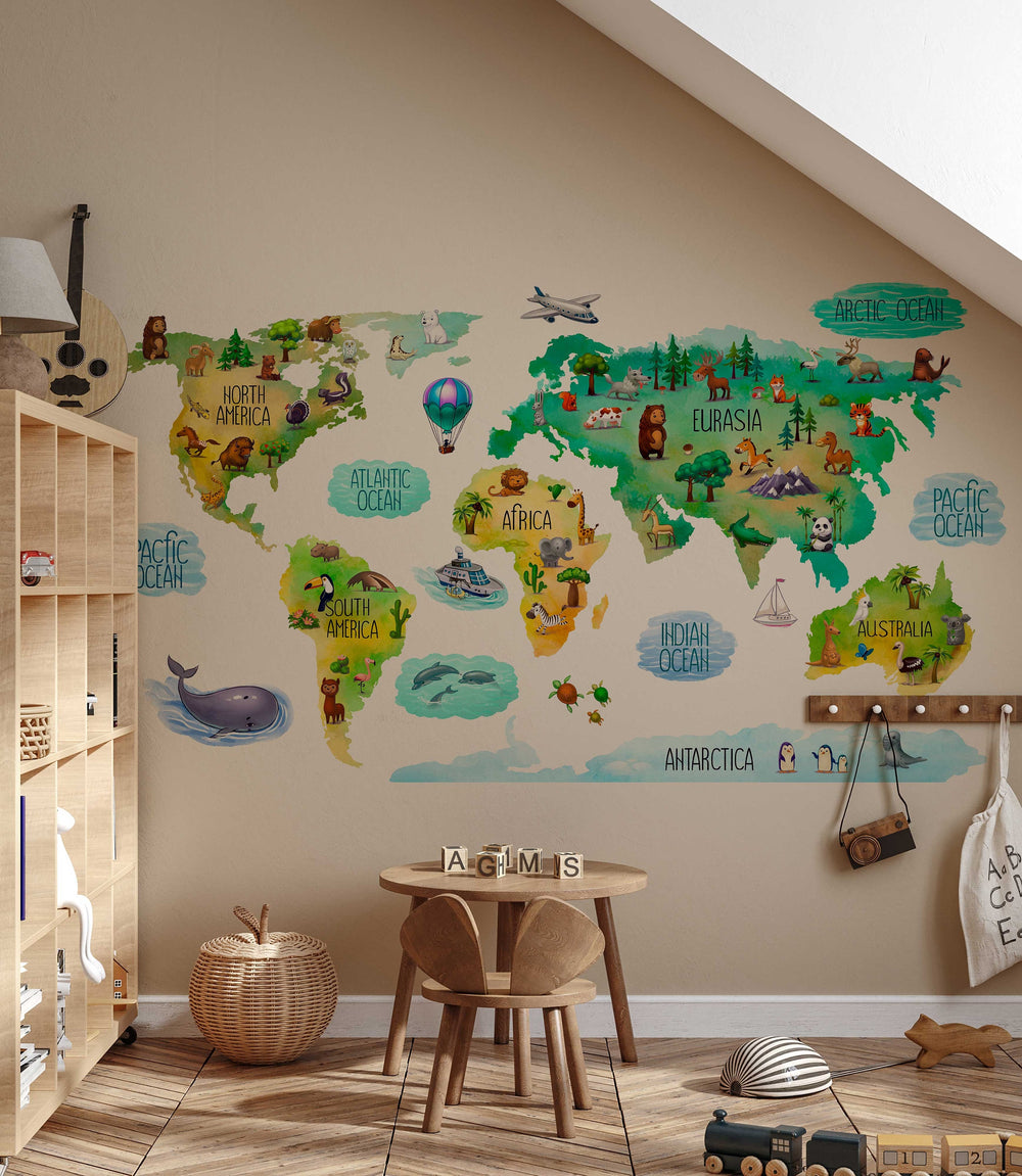 Educational Kids World Map Wall Decal for Nursery - Clickwalls
