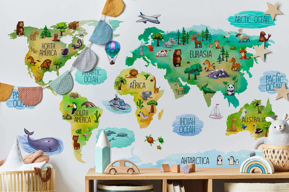 Educational Kids World Map Wall Decal for Nursery