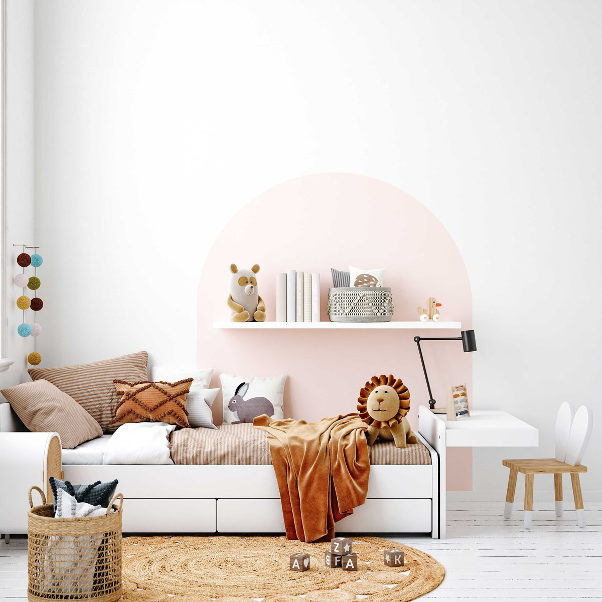 Boho Arch Wall Decal in pale pink in a children's room