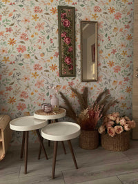 Spring Wildflower Wallpaper behind nesting tables