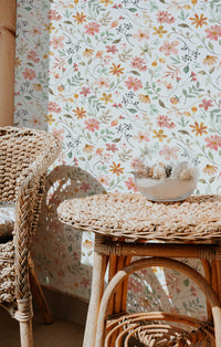 Spring Wildflower Wallpaper beside a rattan chair