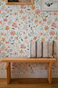 Spring Wildflower Wallpaper behind a wooden bench