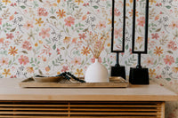 Spring Wildflower Wallpaper behind a console table