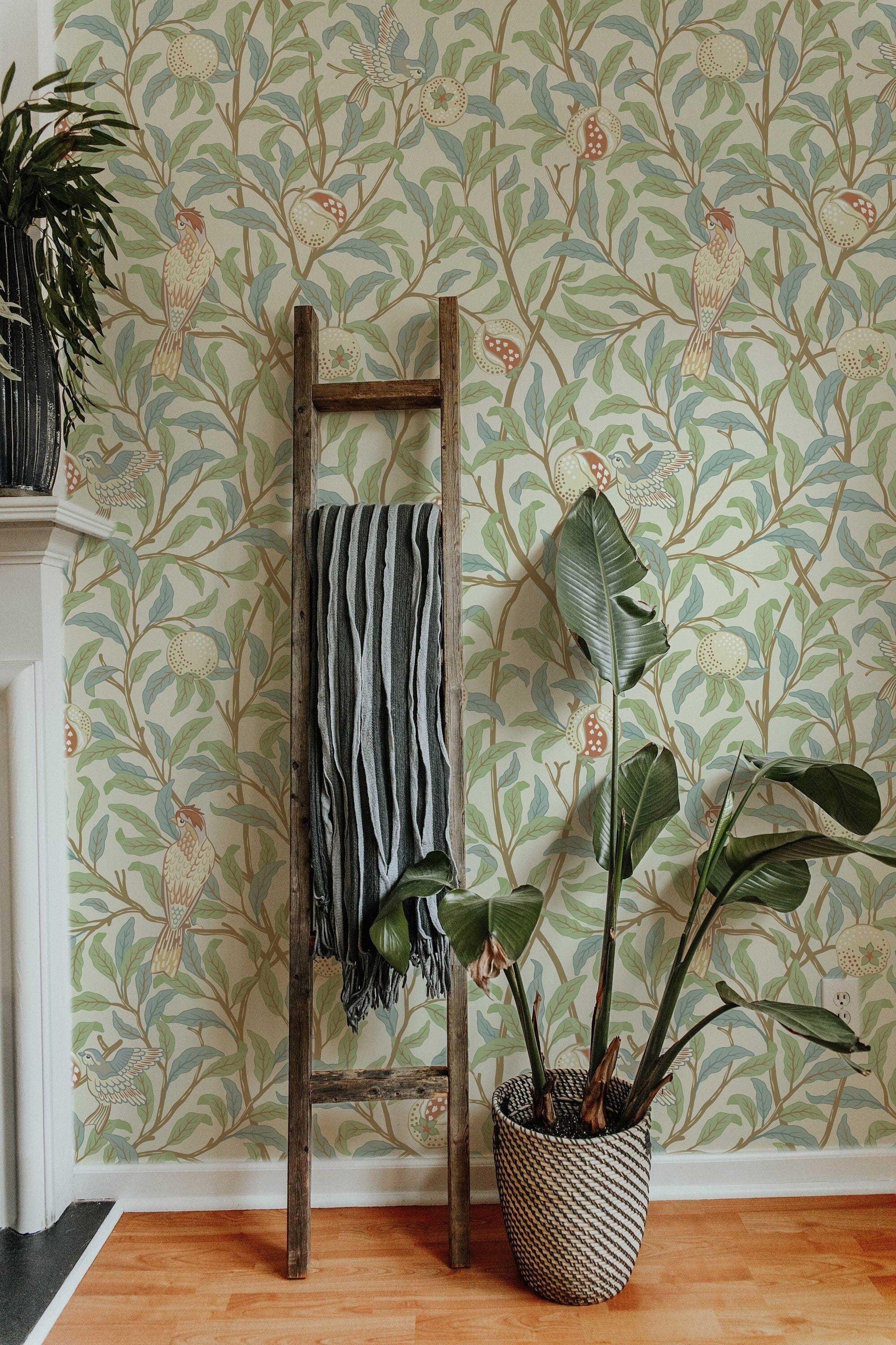 Vintage Birds in Trees William Morris Removable Wallpaper | Self-Adhesive | Pasted | Mural | Temporary | Feature Wall Decoration - Clickwalls