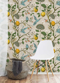 Lemon Grove Hummingbirds Peel and Stick Wallpaper - Removable Self-Adhesive for Nursery or Kitchen - Clickwalls