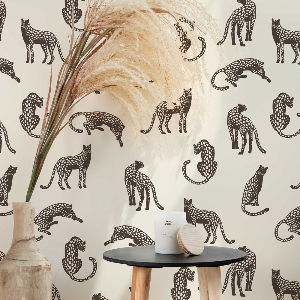 Leopards on Light Cream Background Wallpaper in a room setting