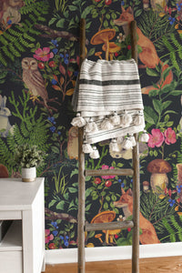 Watercolor Forest Animals and Plants Self Adhesive Wallpaper | Peel and Stick Wall Decor | Woodland Cute Animals Design - Clickwalls