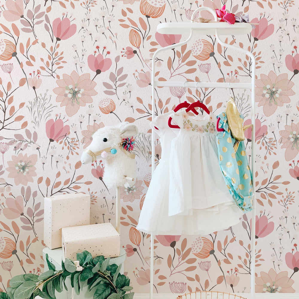 Nursery Floral Wallpaper in a room setting