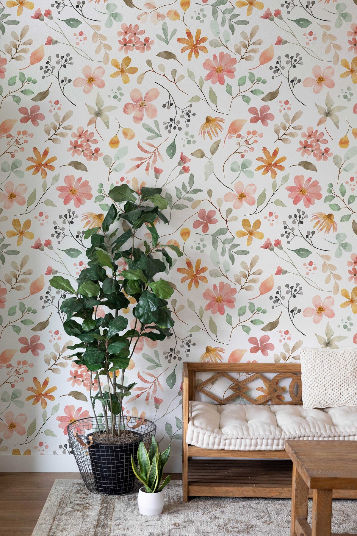 Spring Wildflower Wallpaper in a living room