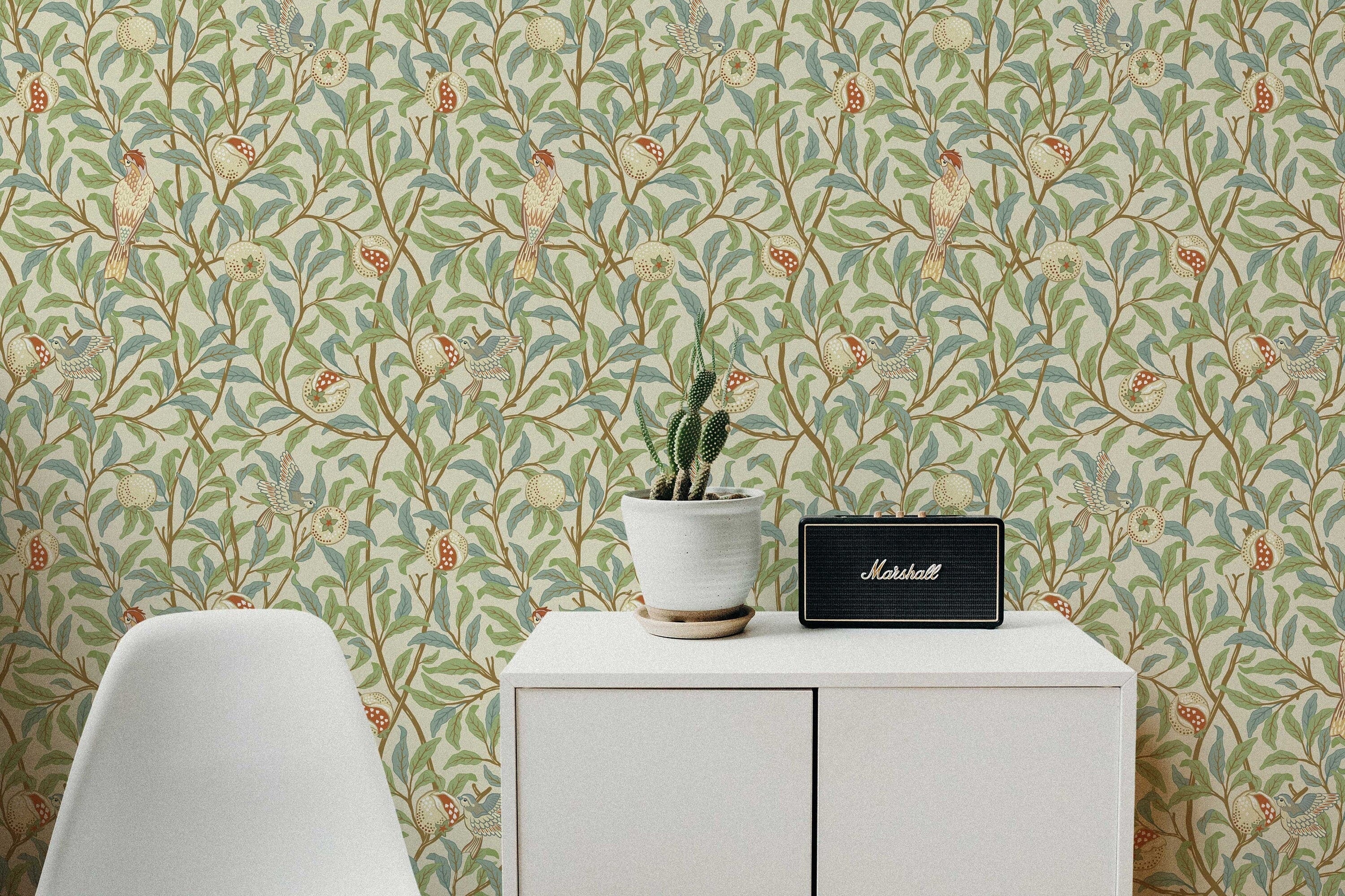 Vintage Birds in Trees William Morris Removable Wallpaper | Self-Adhesive | Pasted | Mural | Temporary | Feature Wall Decoration - Clickwalls