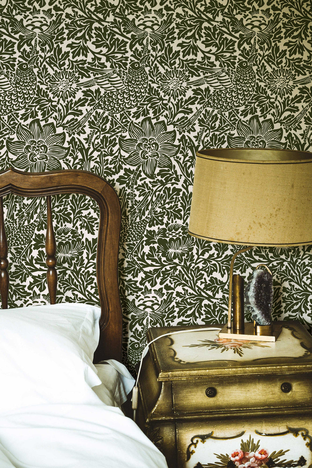 Bird Song Green William Morris Removable Wallpaper | Self-Adhesive | Pasted | Mural | Temporary | Feature Wall Decoration